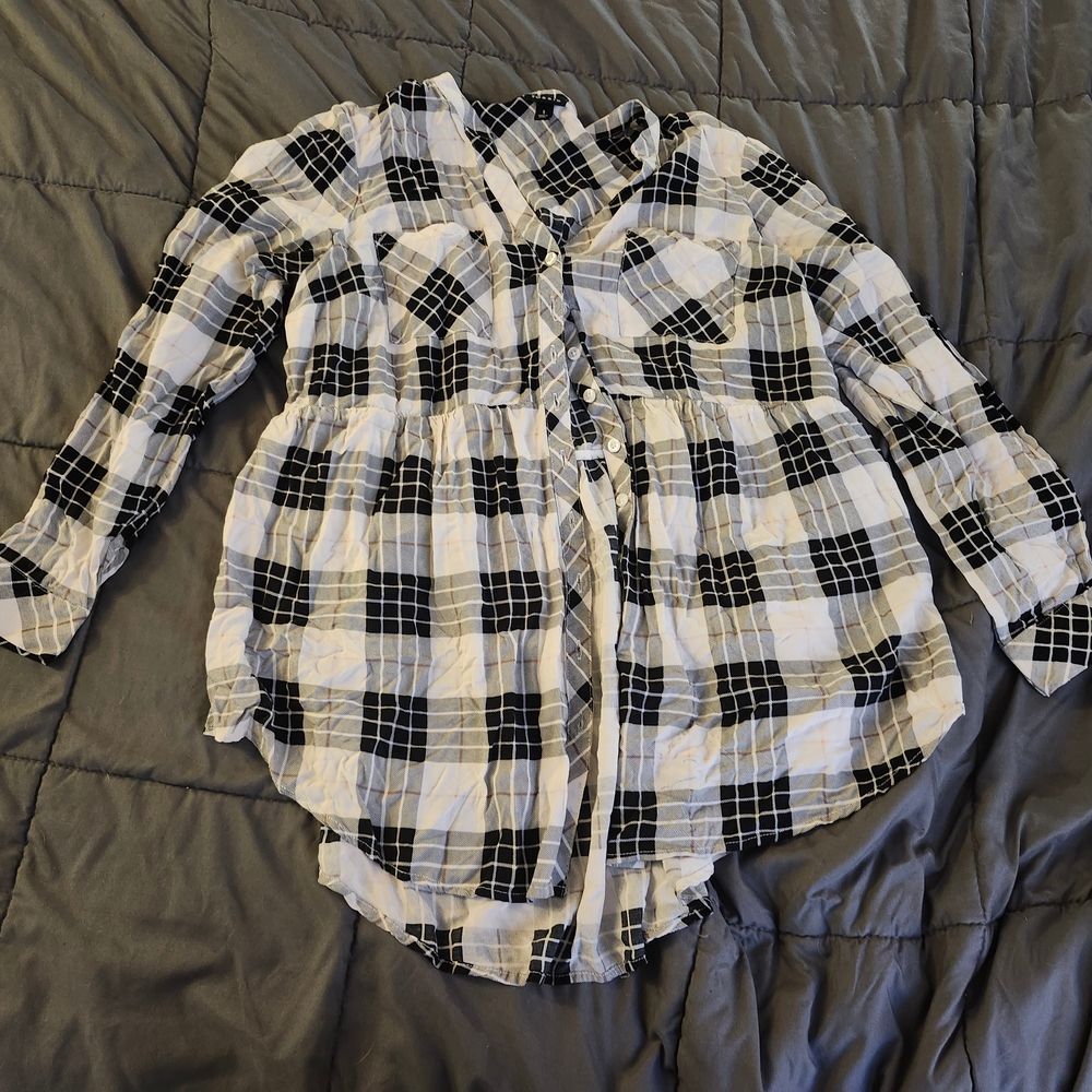 torrid Black & White Plaid Button-Front Shirt